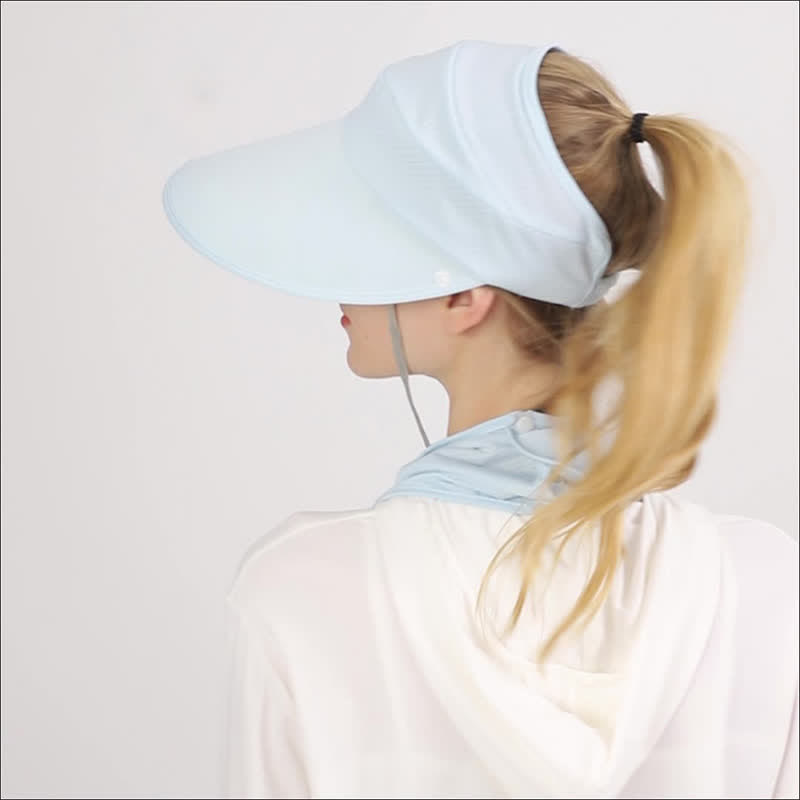 Cappellino parasole da donna con visiera a rete e coda di cavallo, 2 pezzi, con patta rimovibile