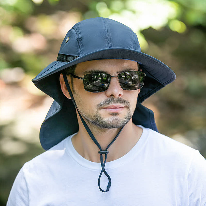 Cappello da pescatore con tesa larga e protezione solare e paranuca