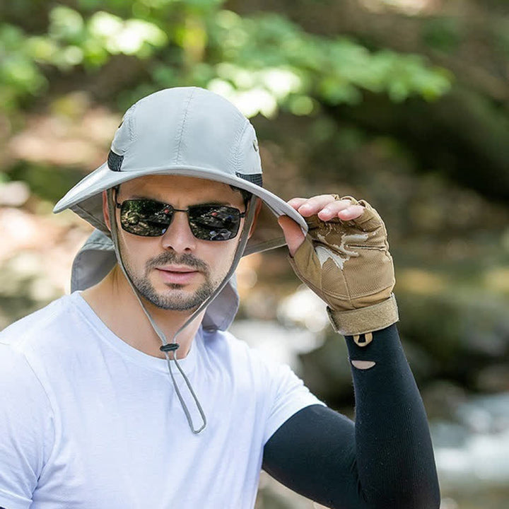 Cappello da pescatore con tesa larga e protezione solare e paranuca