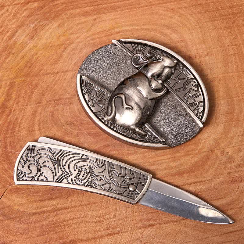 Cintura in pelle con coltello pieghevole nascosto fai da te a forma di criceto da uomo