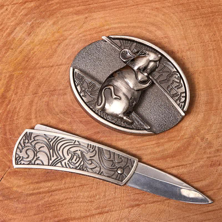 Cintura in pelle con coltello pieghevole nascosto fai da te a forma di criceto da uomo