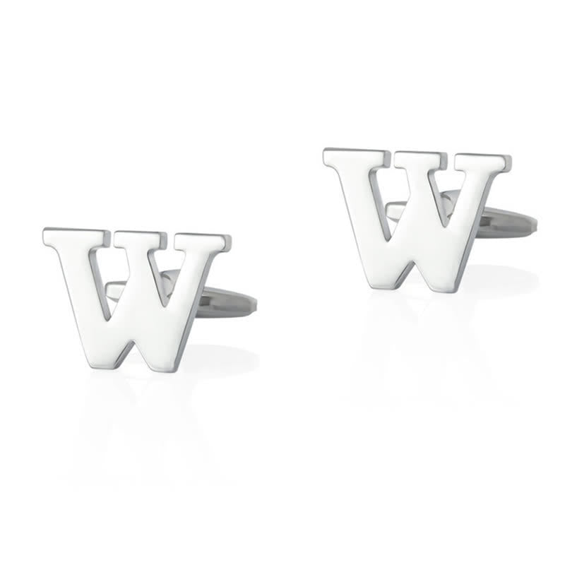 1 paio di gemelli da uomo placcati in argento con lettera iniziale dell'alfabeto 26 - W - image 23