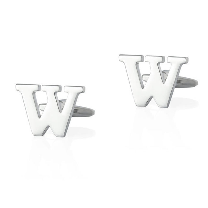1 paio di gemelli da uomo placcati in argento con lettera iniziale dell'alfabeto 26 - W - image 23
