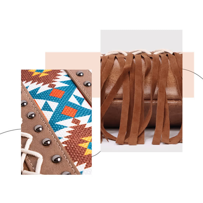 Borsa a tracolla da donna con frange azteche blu e motivo western