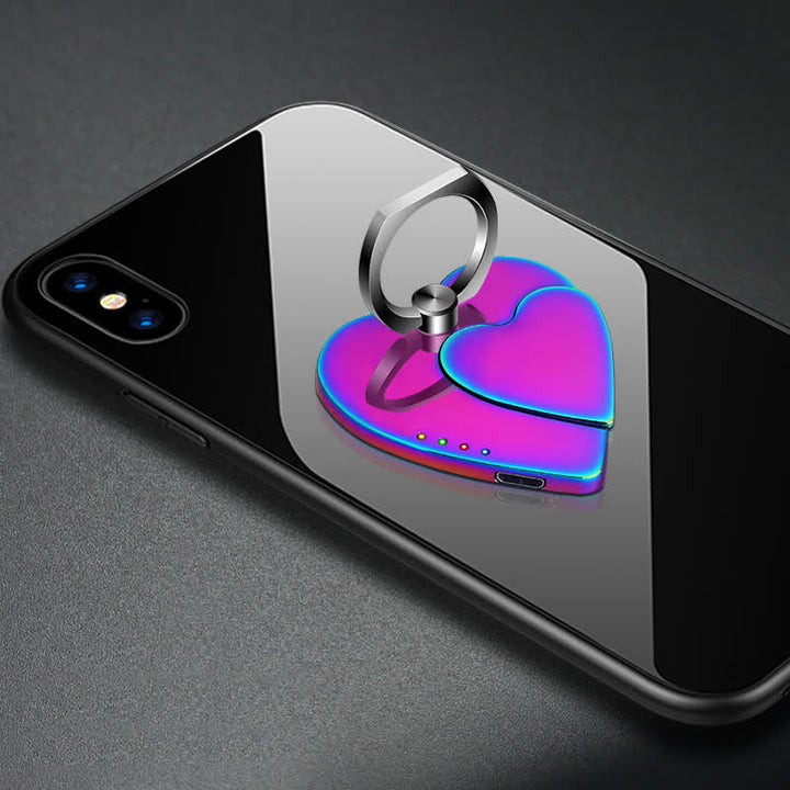 Supporto per telefono a forma di cuore con fibbia ad anello, accendino elettrico ricaricabile