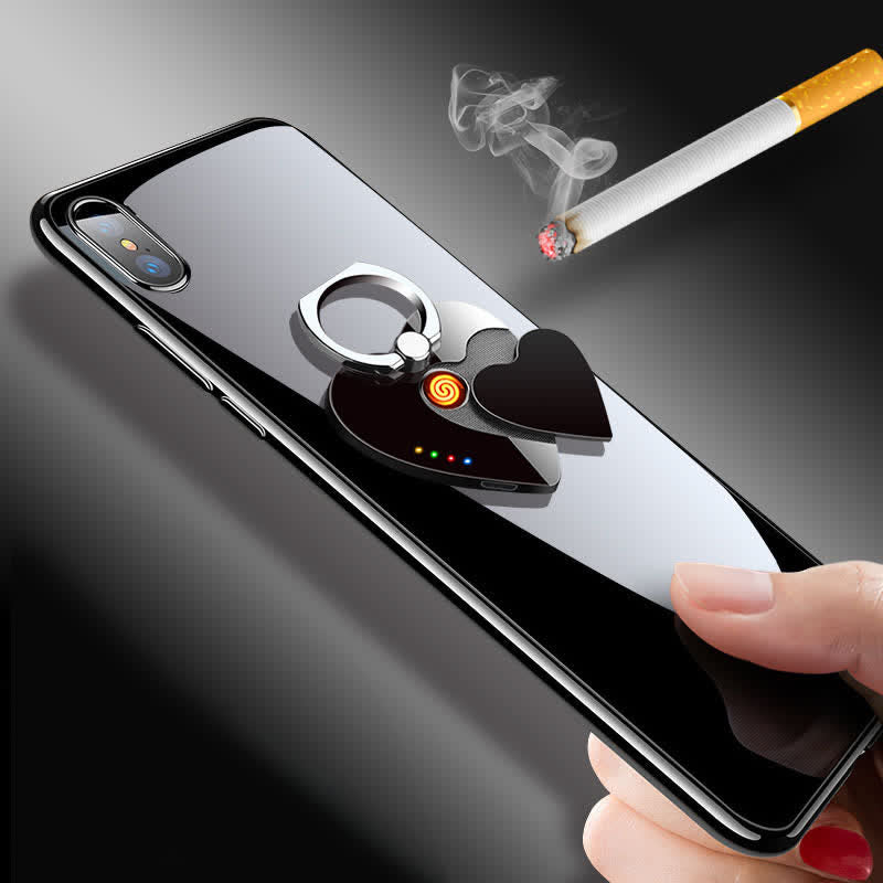 Supporto per telefono a forma di cuore con fibbia ad anello, accendino elettrico ricaricabile
