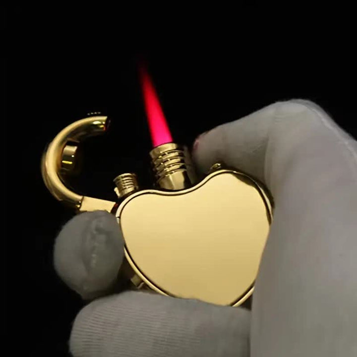 Accendino a forma di cuore e lucchetto, fiamma singola, ricaricabile a butano