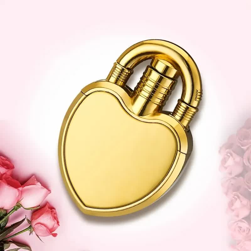Accendino a forma di cuore e lucchetto, fiamma singola, ricaricabile a butano - Oro - image 1