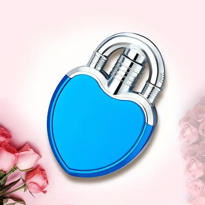 Accendino a forma di cuore e lucchetto, fiamma singola, ricaricabile a butano - Blu - image 3
