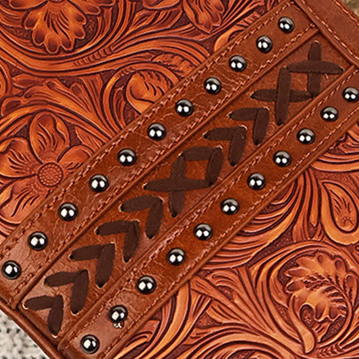 Borsa a tracolla con frange e motivo floreale boho inciso da donna