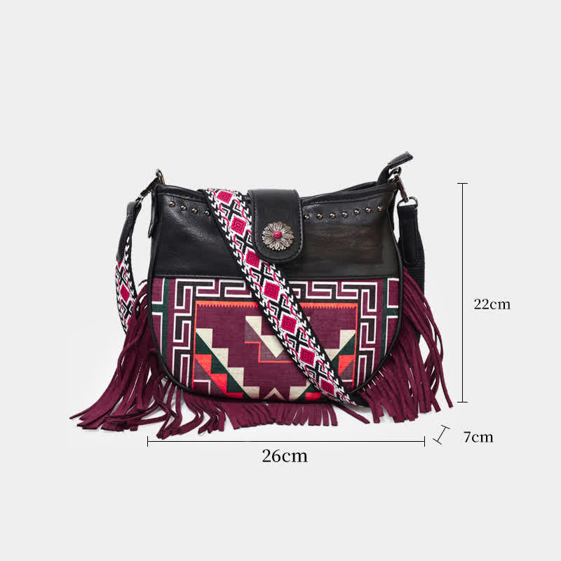 Borsa a tracolla con frange e motivi aztechi nativi da donna
