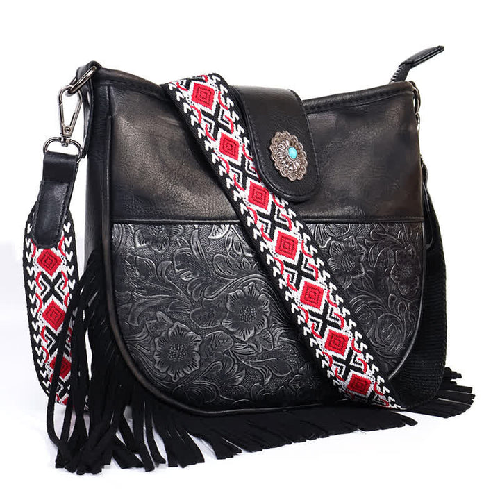 Borsa a tracolla con frange e motivi aztechi nativi da donna
