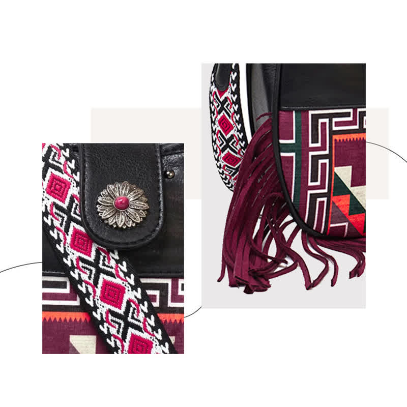 Borsa a tracolla con frange e motivi aztechi nativi da donna - image 4