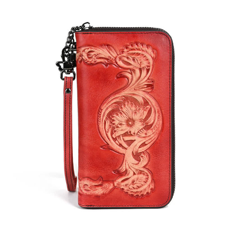 Portafoglio lungo in pelle floreale elegante da donna con cinturino da polso - Rosso - image 6