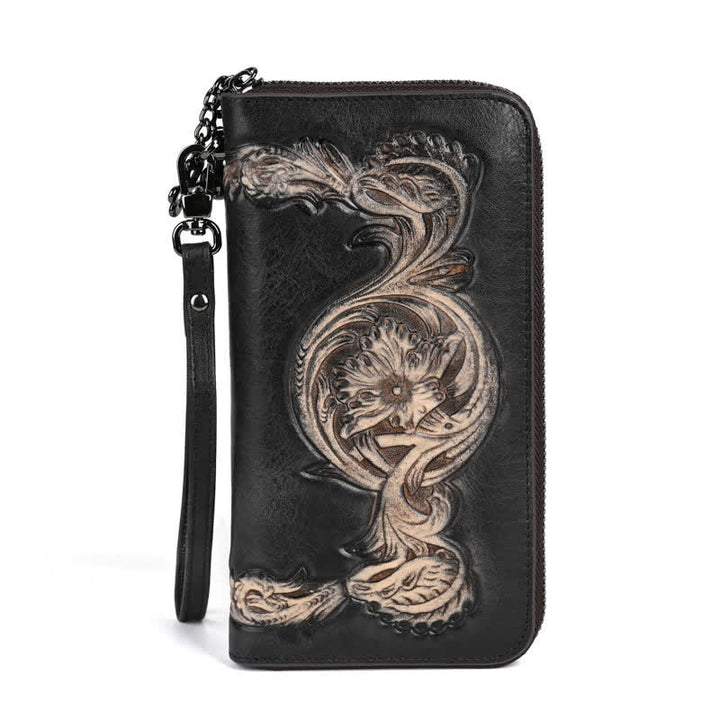 Portafoglio lungo in pelle floreale elegante da donna con cinturino da polso - Nero - image 9