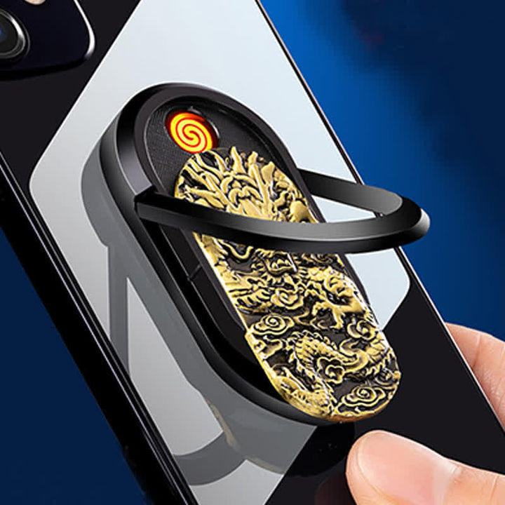 Porta telefono con fibbia ad anello, accendino elettrico ricaricabile Dragon Tiger