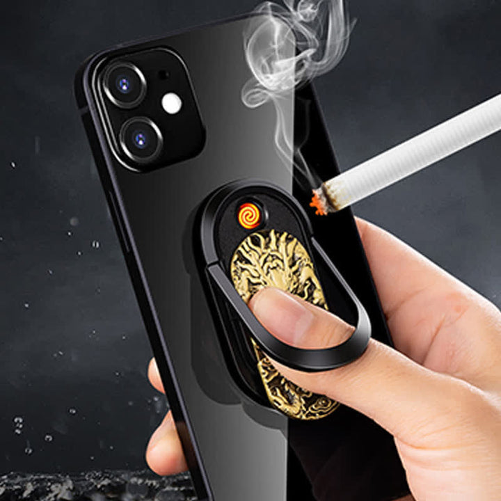 Porta telefono con fibbia ad anello, accendino elettrico ricaricabile Dragon Tiger