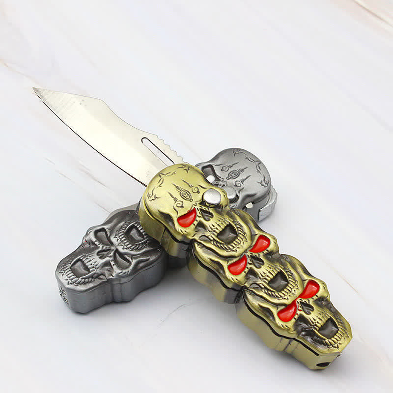 Accendino a butano ricaricabile con triplo teschio e coltello - image 5