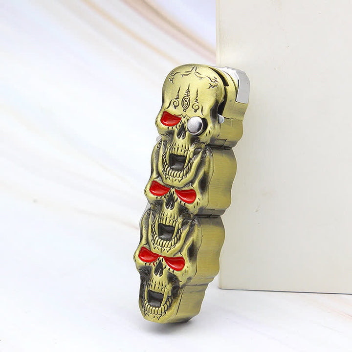 Accendino a butano ricaricabile con triplo teschio e coltello - Bronzo - image 3