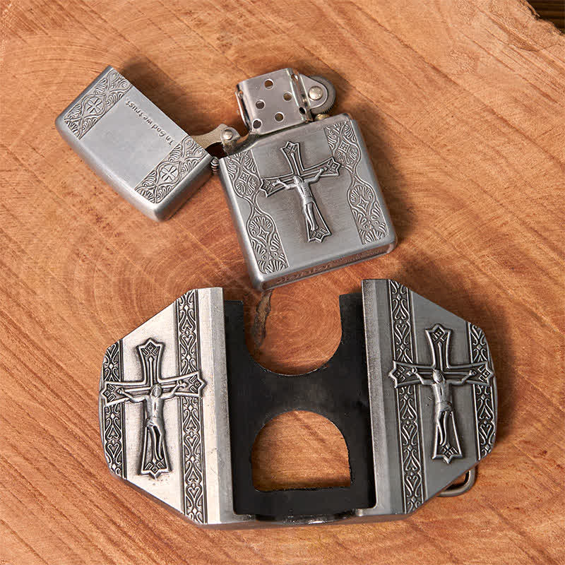 Cintura in pelle fai da te con croce di Gesù da uomo con accendino nascosto - image 3