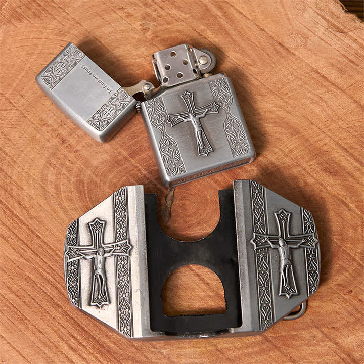 Cintura in pelle fai da te con croce di Gesù da uomo con accendino nascosto - image 3