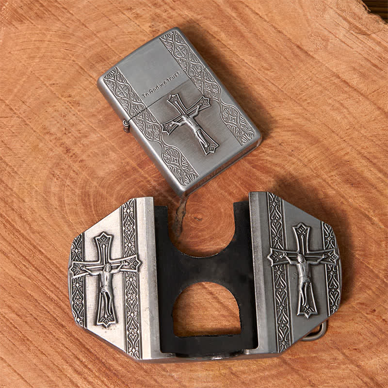Cintura in pelle fai da te con croce di Gesù da uomo con accendino nascosto - image 2