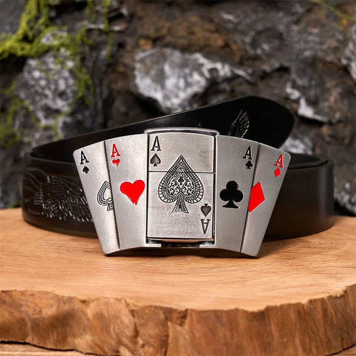 Cintura in pelle fai da te da uomo 4 Aces Poker con accendino nascosto