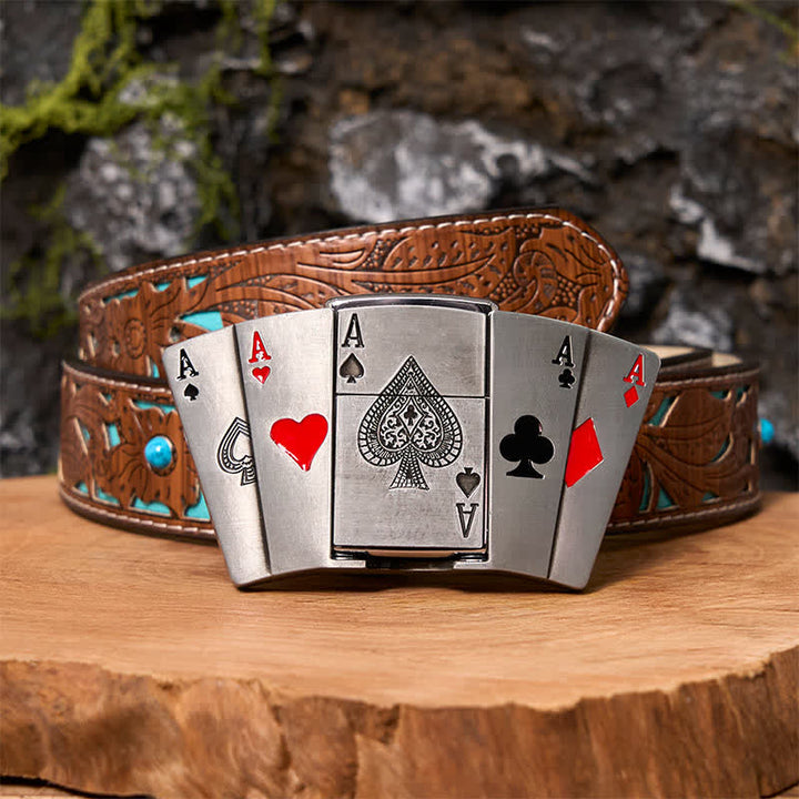 Cintura in pelle fai da te da uomo 4 Aces Poker con accendino nascosto
