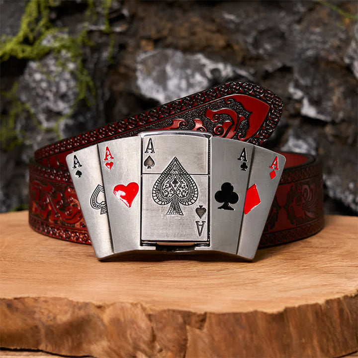Cintura in pelle fai da te da uomo 4 Aces Poker con accendino nascosto