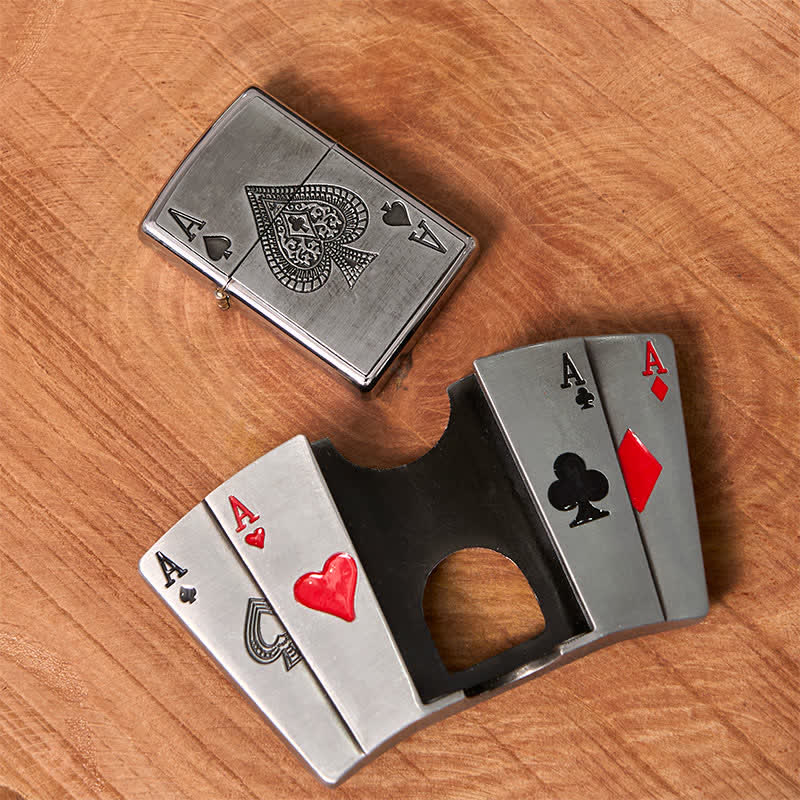 Cintura in pelle fai da te da uomo 4 Aces Poker con accendino nascosto