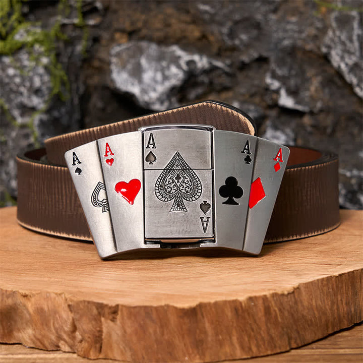 Cintura in pelle fai da te da uomo 4 Aces Poker con accendino nascosto