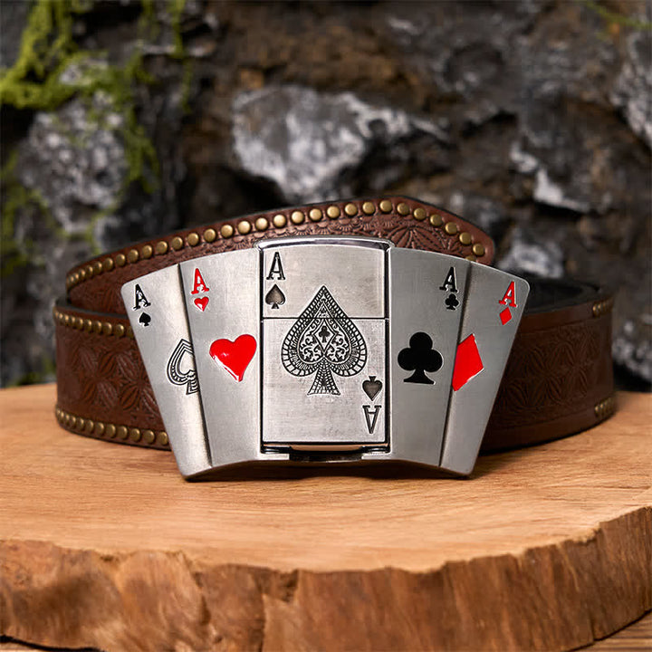 Cintura in pelle fai da te da uomo 4 Aces Poker con accendino nascosto