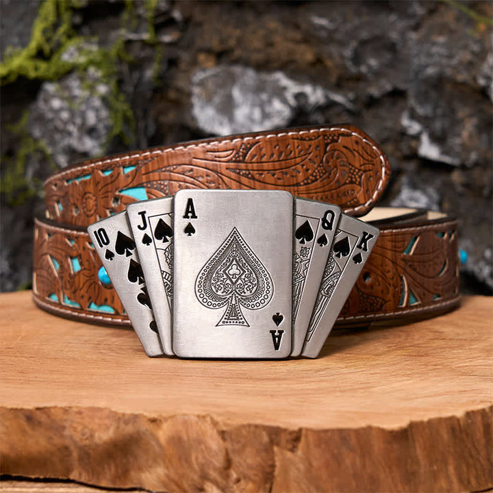 Cintura in pelle Royal Flush argentata fai da te da uomo con accendino nascosto