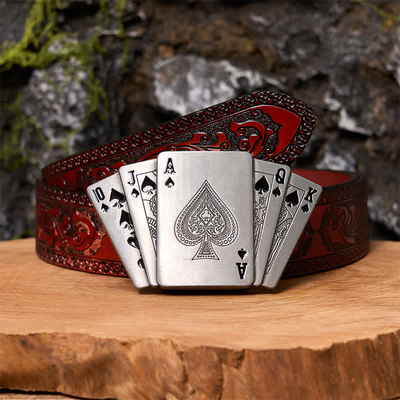 Cintura in pelle Royal Flush argentata fai da te da uomo con accendino nascosto - Poker - Cintura marrone intagliata - 42 - image 8