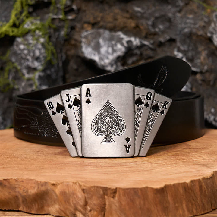 Cintura in pelle Royal Flush argentata fai da te da uomo con accendino nascosto