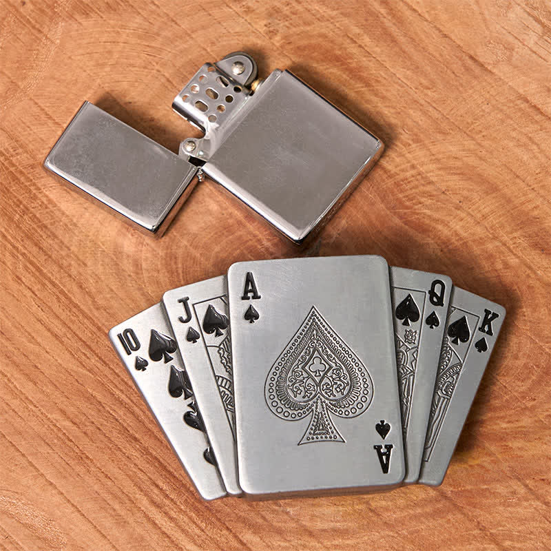 Cintura in pelle Royal Flush argentata fai da te da uomo con accendino nascosto