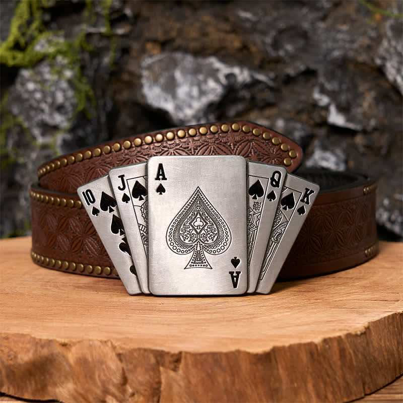 Cintura in pelle Royal Flush argentata fai da te da uomo con accendino nascosto