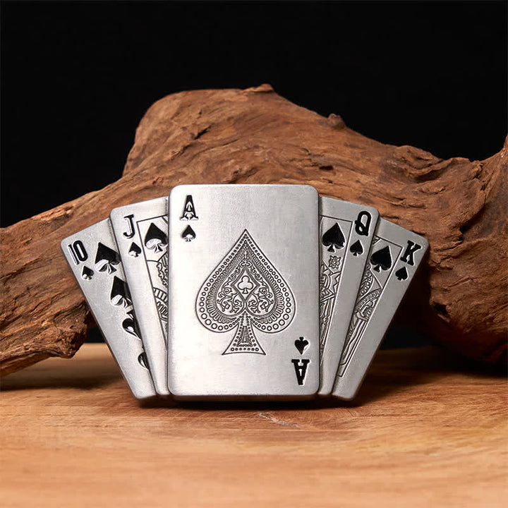 Cintura in pelle Royal Flush argentata fai da te da uomo con accendino nascosto