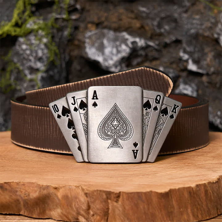 Cintura in pelle Royal Flush argentata fai da te da uomo con accendino nascosto - Poker - Cintura marrone anticata - 42 - image 7