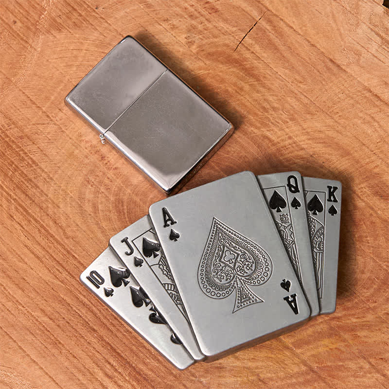 Cintura in pelle Royal Flush argentata fai da te da uomo con accendino nascosto