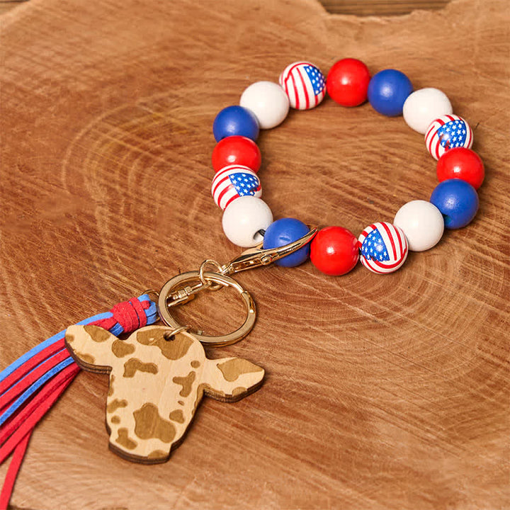 Bracciale da polso in perline di legno di mucca con nappa - bandiera americana - image 5