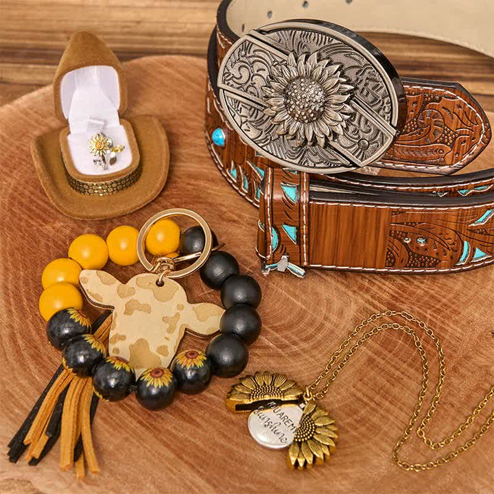 Set di braccialetti con collana e fibbia per cintura con coltello nascosto fai da te a tema girasole - Girasole - Cintura intagliata turchese - 42 - image 7
