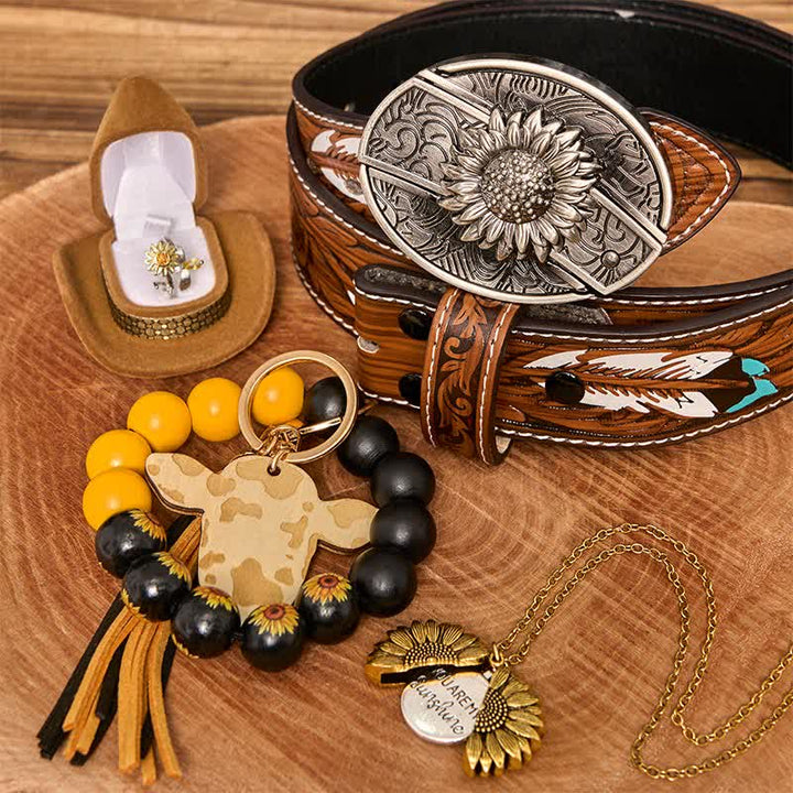Set di braccialetti con collana e fibbia per cintura con coltello nascosto fai da te a tema girasole