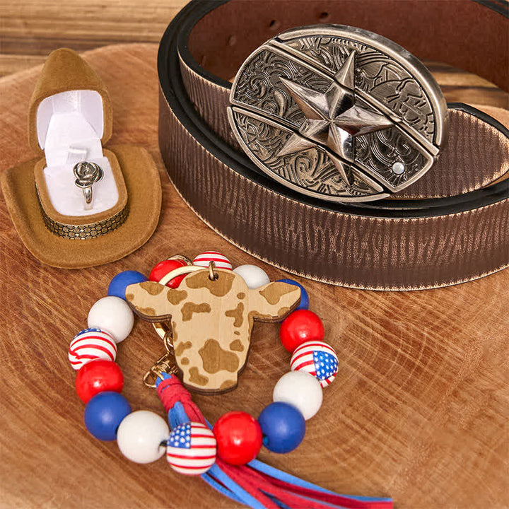 Set di braccialetti con bandiera americana, collana e fibbia per cintura con coltello nascosto fai da te a forma di stella