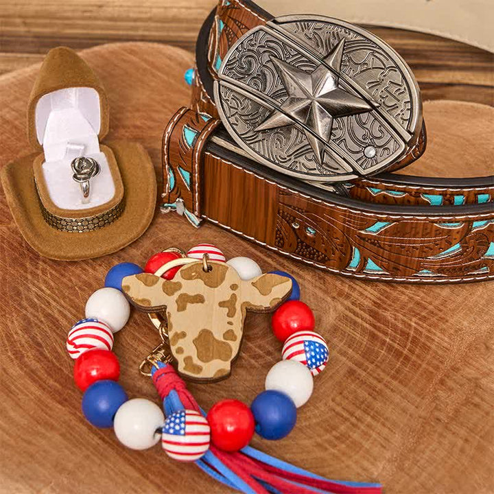 Set di braccialetti con bandiera americana, collana e fibbia per cintura con coltello nascosto fai da te a forma di stella - Stella - Cintura intagliata turchese - 42 - image 4