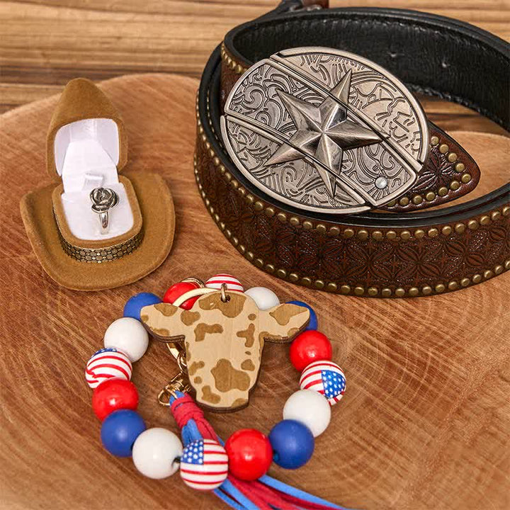 Set di braccialetti con bandiera americana, collana e fibbia per cintura con coltello nascosto fai da te a forma di stella
