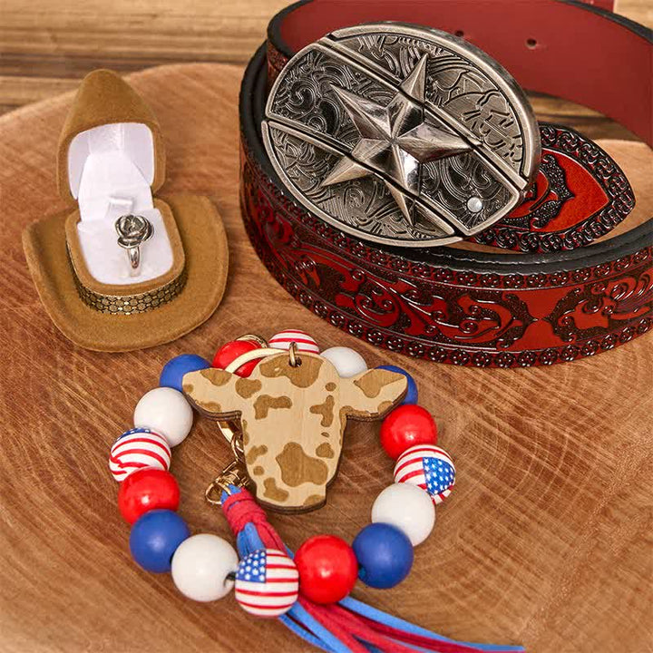 Set di braccialetti con bandiera americana, collana e fibbia per cintura con coltello nascosto fai da te a forma di stella