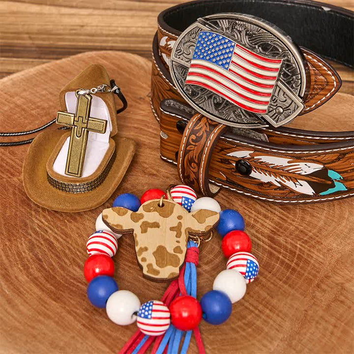 Set di braccialetti con fibbia per cintura, collana e croce con coltello nascosto fai da te con bandiera americana
