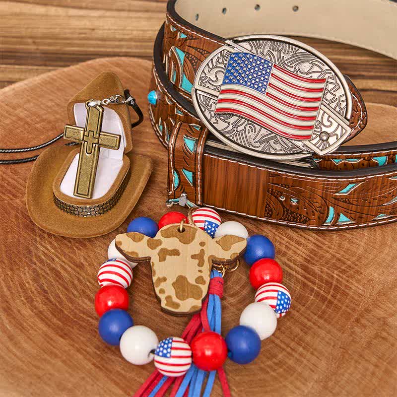 Set di braccialetti con fibbia per cintura, collana e croce con coltello nascosto fai da te con bandiera americana