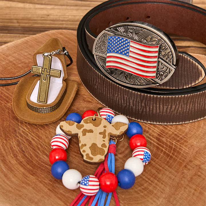 Set di braccialetti con fibbia per cintura, collana e croce con coltello nascosto fai da te con bandiera americana